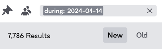 Screenshot of the Discord search with a 'during' filter applied, and a result count just below it – 7,786 results. Chatty!